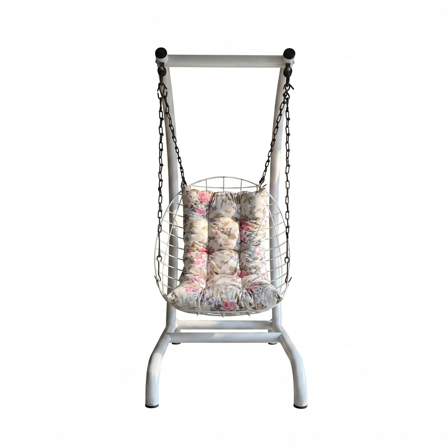 Freestanding Egg Swing Chair with Floral Cushion, Indoor/Outdoor Hanging Hammock Chair