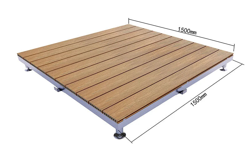 Premium WPC Outdoor Decking Boards with Adjustable Pedestal Supports, Quick-Install Patio Deck System