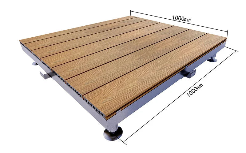 Premium WPC Outdoor Decking Boards with Adjustable Pedestal Supports, Quick-Install Patio Deck System