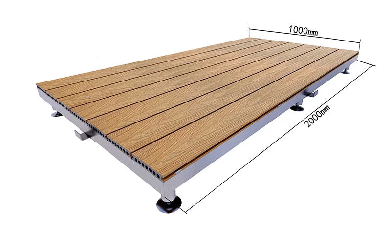 Premium WPC Outdoor Decking Boards with Adjustable Pedestal Supports, Quick-Install Patio Deck System