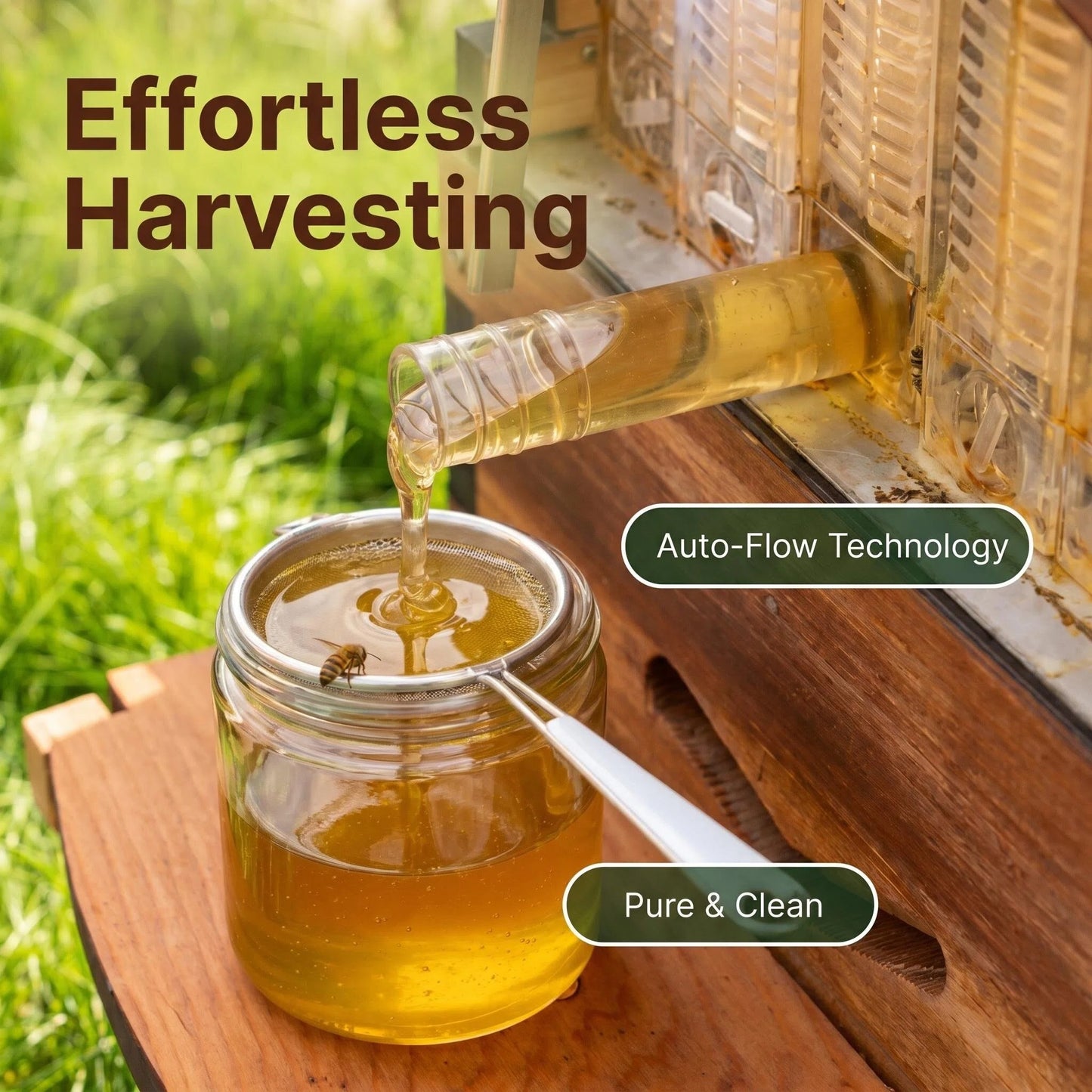 Pure Flow Wooden Beehive, Self-Harvest Honey Flow Hive Box for Backyard Beekeeping