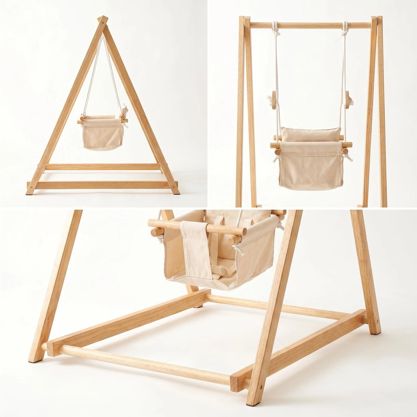 Wooden Baby Swing with Stand, Indoor Toddler Swing Set for Infants & Babies