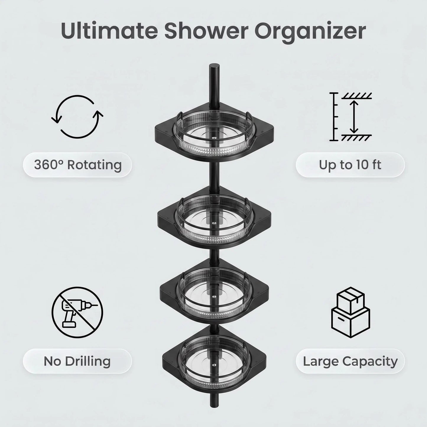 4-Tier Tension Corner Shower Caddy, Adjustable Pole Bathroom Storage Organizer
