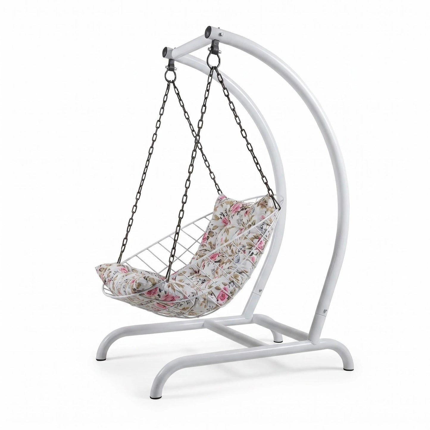 Freestanding Egg Swing Chair with Floral Cushion, Indoor/Outdoor Hanging Hammock Chair