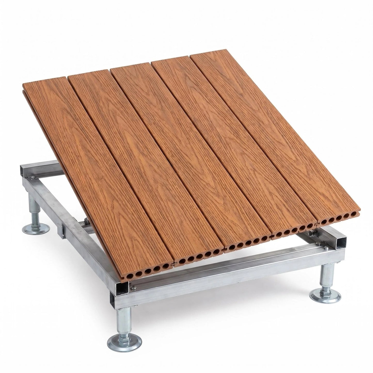 Premium WPC Outdoor Decking Boards with Adjustable Pedestal Supports, Quick-Install Patio Deck System