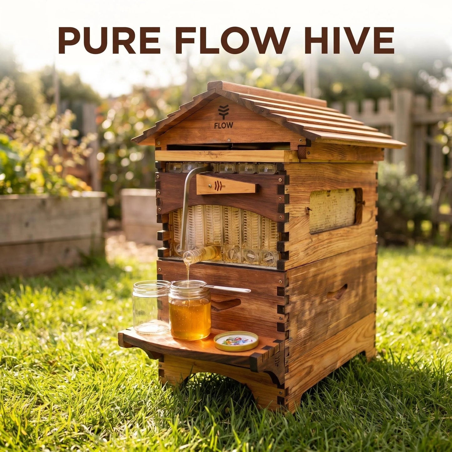 Pure Flow Wooden Beehive, Self-Harvest Honey Flow Hive Box for Backyard Beekeeping