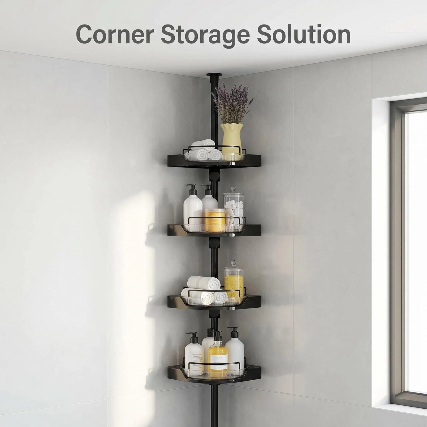 4-Tier Tension Corner Shower Caddy, Adjustable Pole Bathroom Storage Organizer