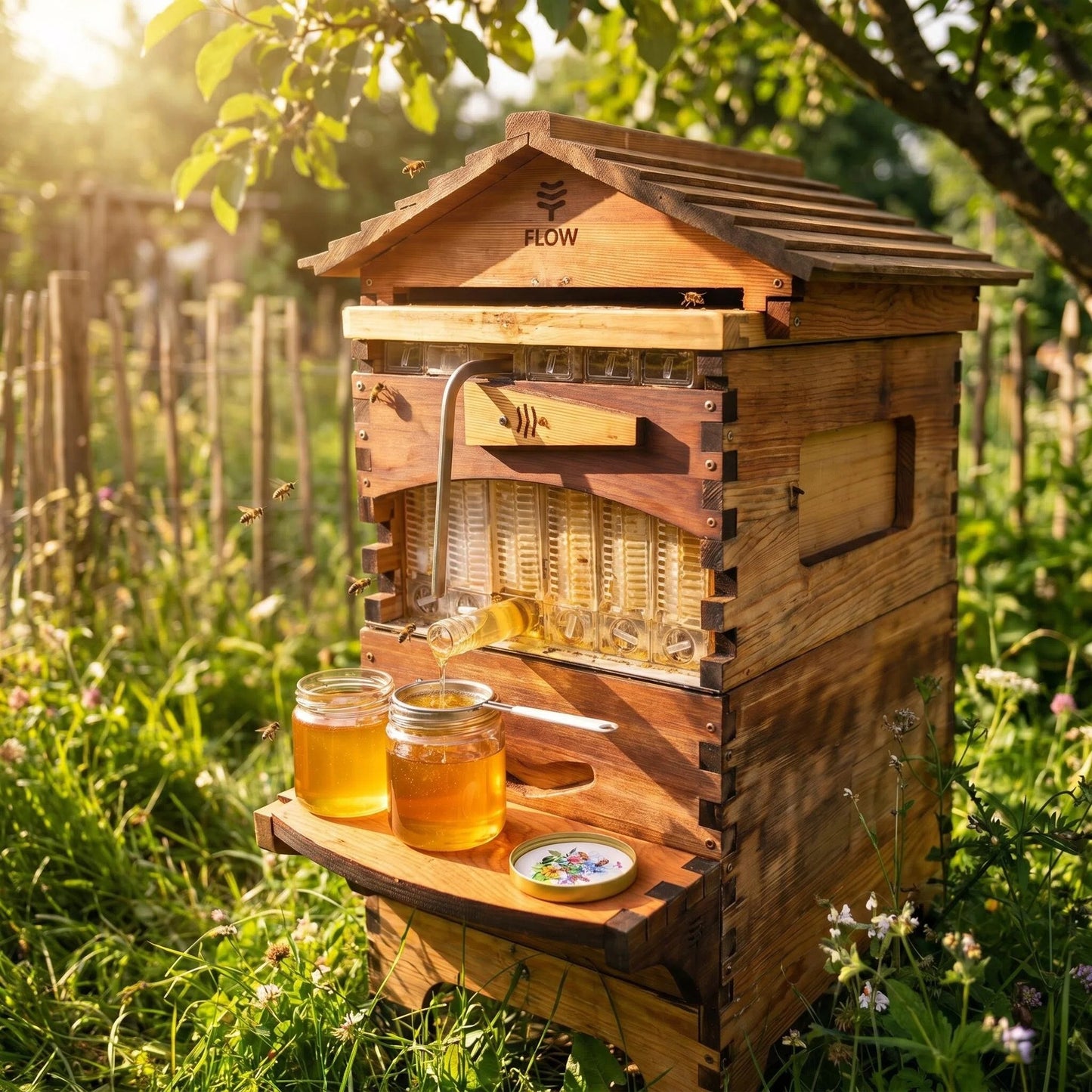 Pure Flow Wooden Beehive, Self-Harvest Honey Flow Hive Box for Backyard Beekeeping
