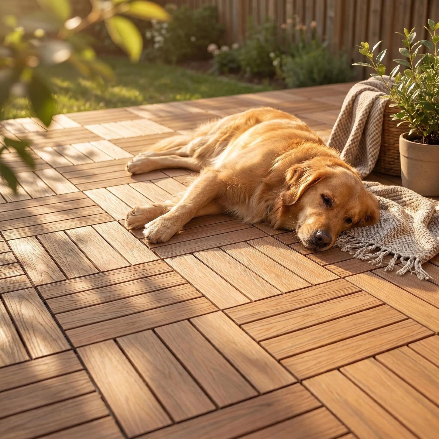 Interlocking Wood-Look Deck Tiles, Versatile Patio & Balcony Flooring Tiles for Outdoor Use