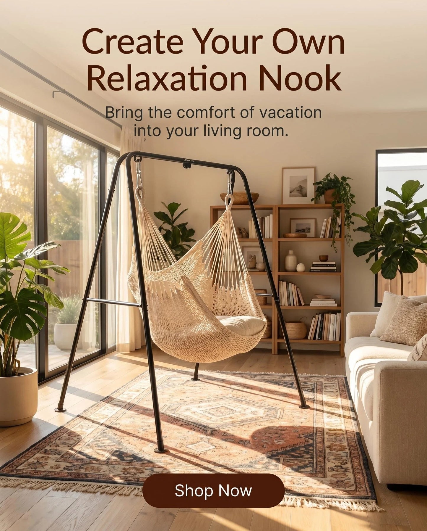 Freestanding Macrame Hammock Chair with Stand, Indoor/Outdoor Hanging Swing Chair