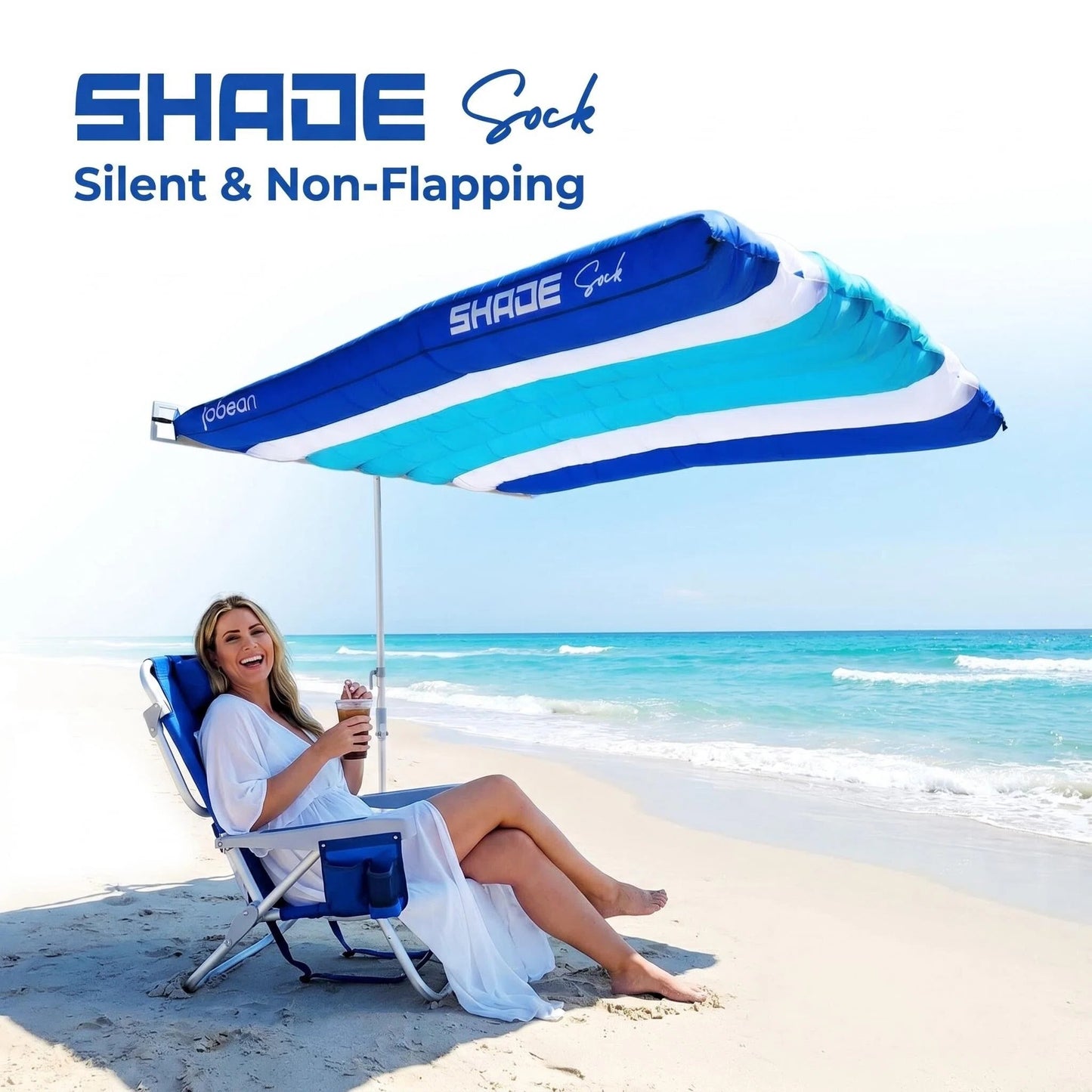 Wind-Inflating Beach Canopy, Silent Non-Flapping Inflatable Beach Sun Shade Umbrella