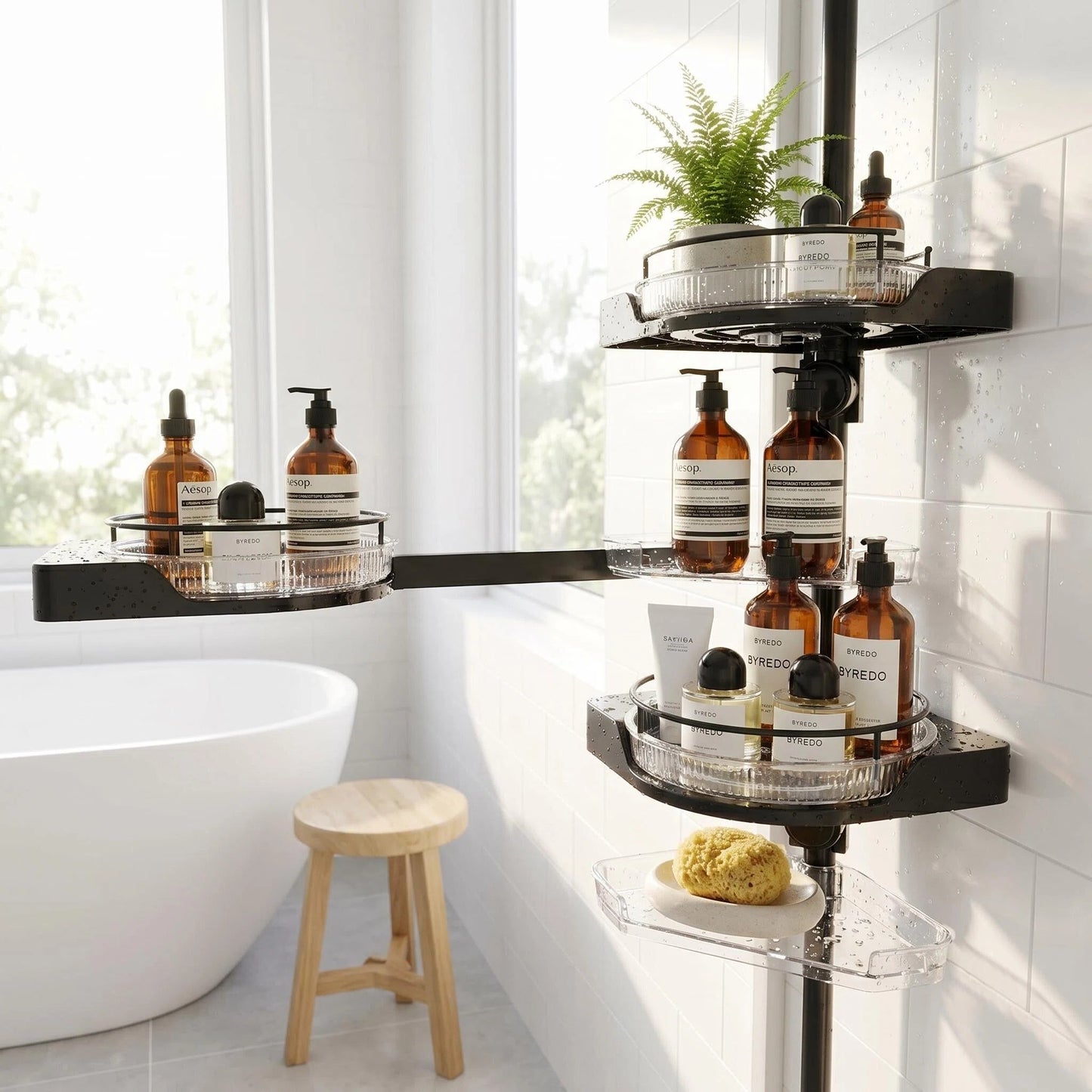 4-Tier Tension Corner Shower Caddy, Adjustable Pole Bathroom Storage Organizer