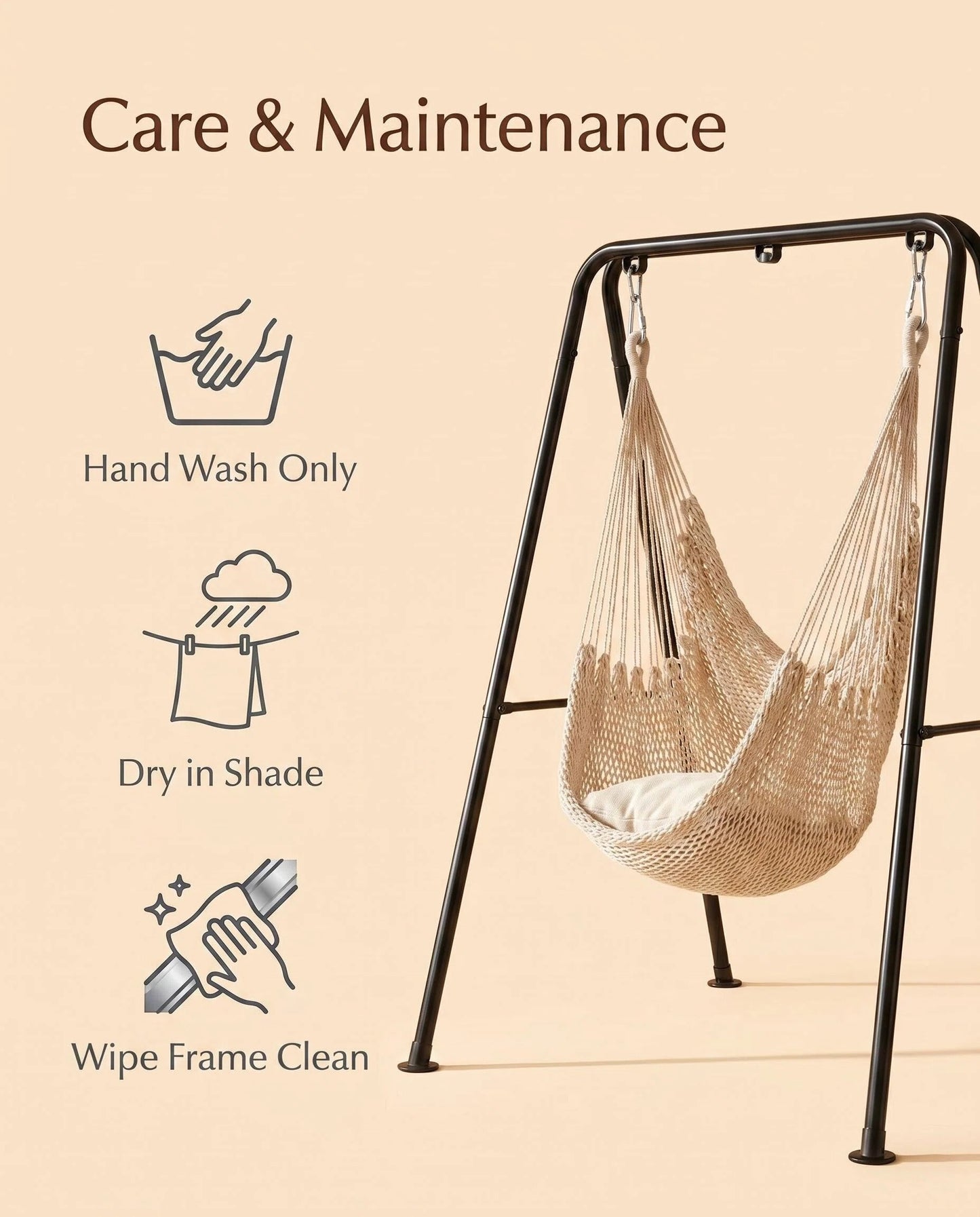 Freestanding Macrame Hammock Chair with Stand, Indoor/Outdoor Hanging Swing Chair