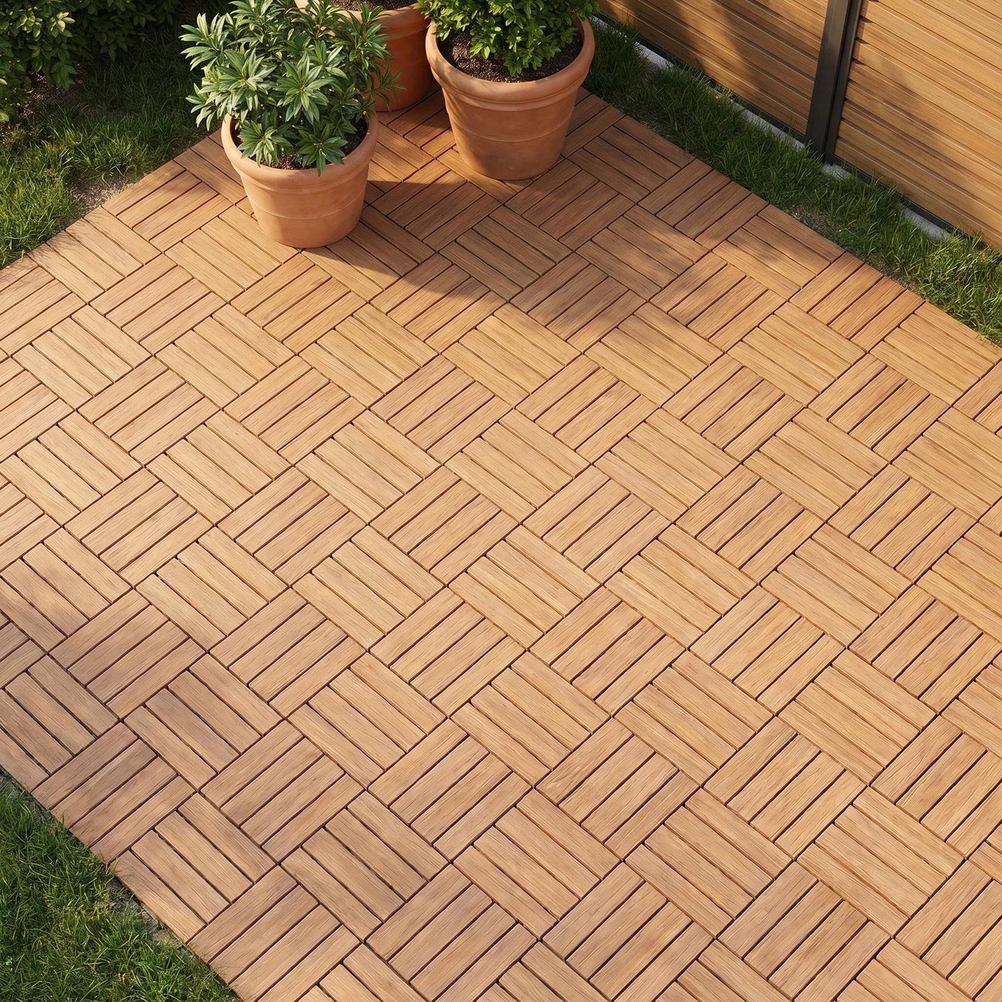 Interlocking Wood-Look Deck Tiles, Versatile Patio & Balcony Flooring Tiles for Outdoor Use