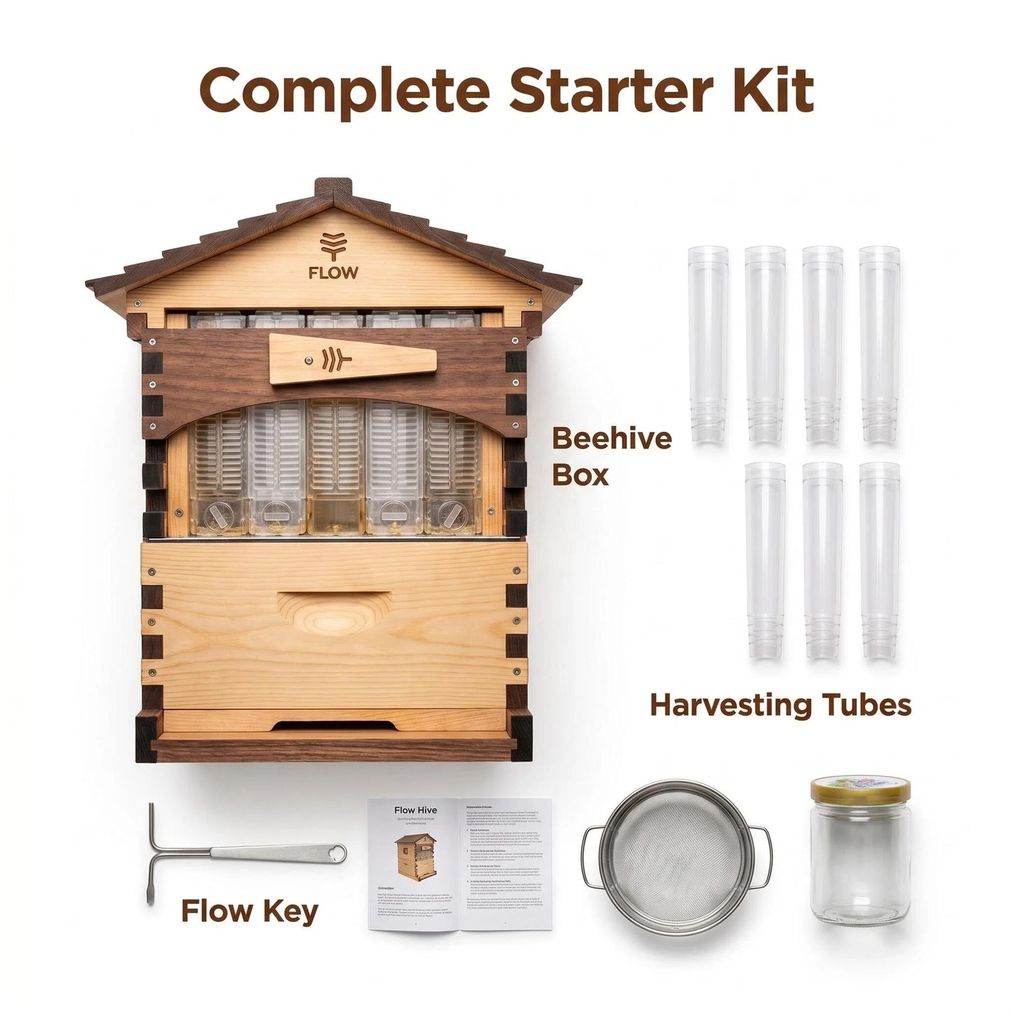 Pure Flow Wooden Beehive, Self-Harvest Honey Flow Hive Box for Backyard Beekeeping