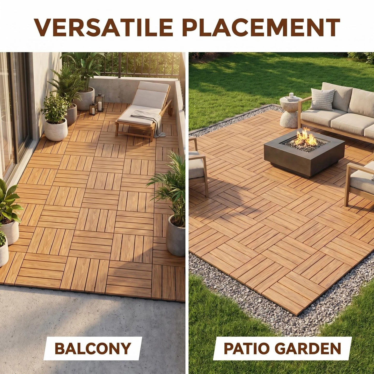 Interlocking Wood-Look Deck Tiles, Versatile Patio & Balcony Flooring Tiles for Outdoor Use