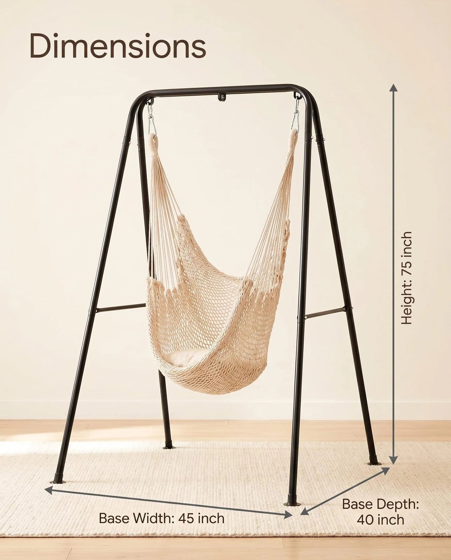 Freestanding Macrame Hammock Chair with Stand, Indoor/Outdoor Hanging Swing Chair