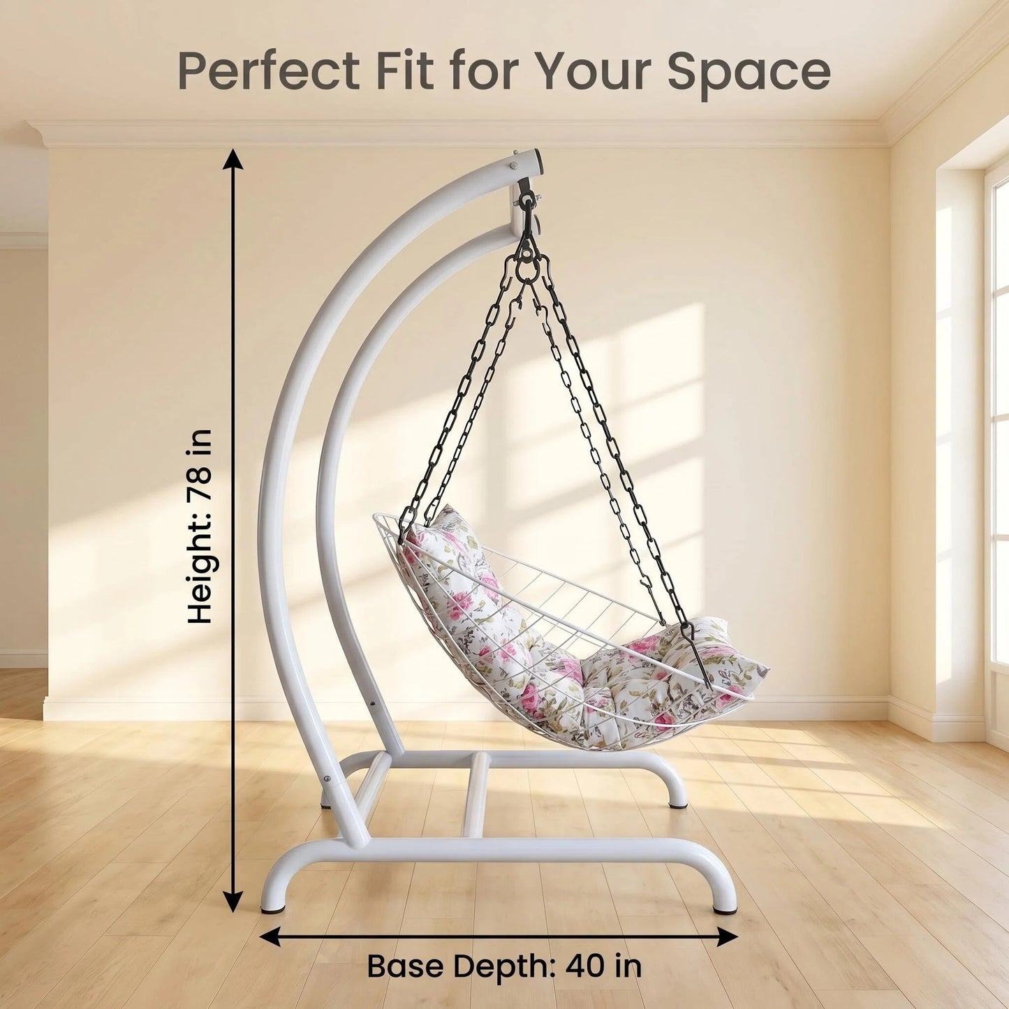 Freestanding Egg Swing Chair with Floral Cushion, Indoor/Outdoor Hanging Hammock Chair