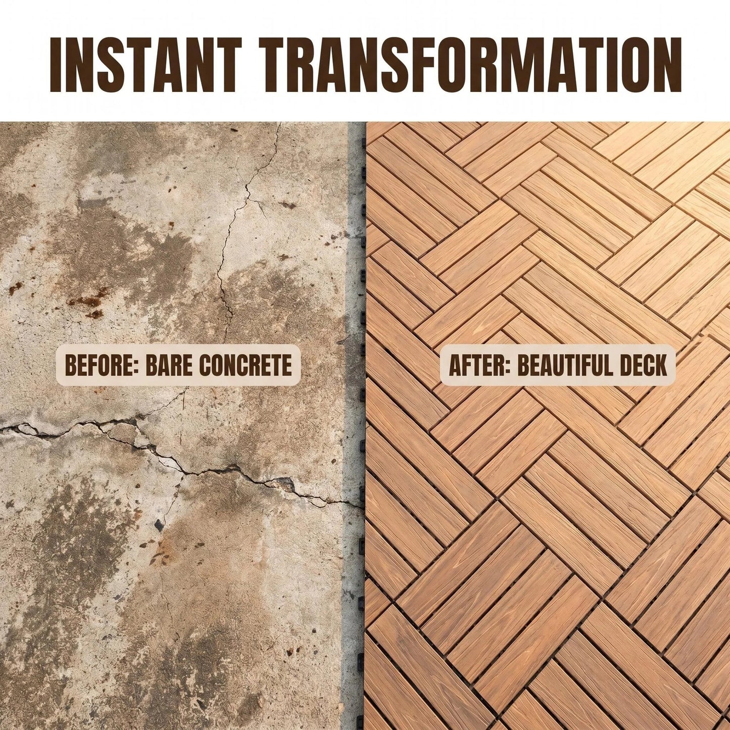 Interlocking Wood-Look Deck Tiles, Versatile Patio & Balcony Flooring Tiles for Outdoor Use