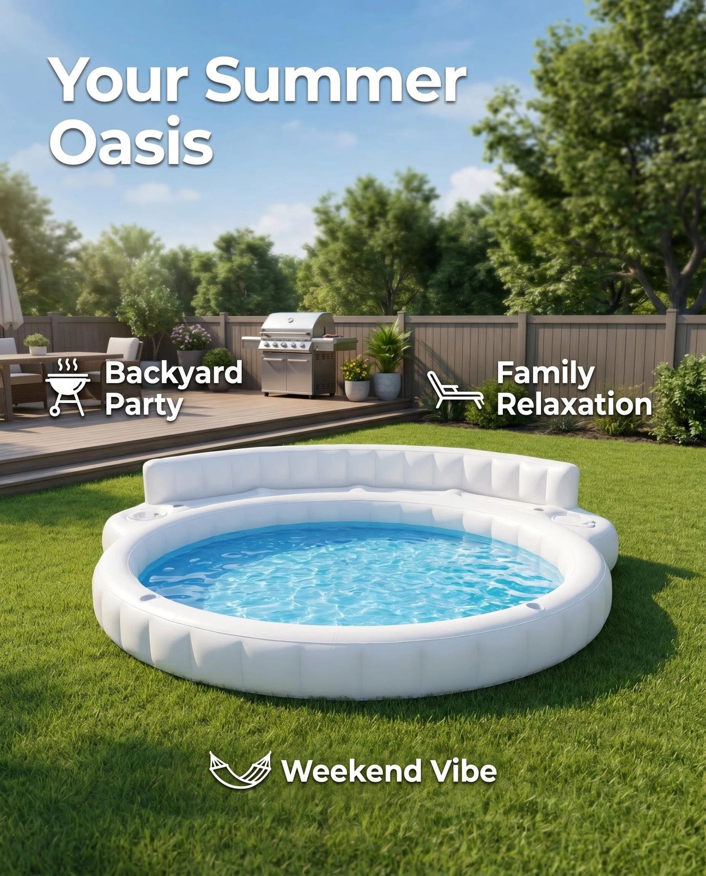 Weekend Vibe Inflatable Backyard Pool with Built-In Seats, Summer Family Relaxation Oasis