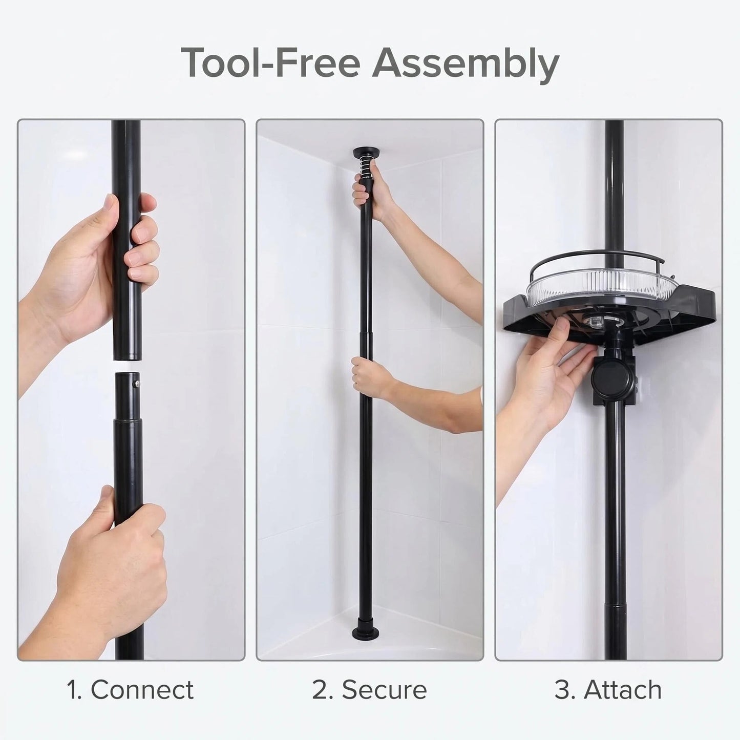 4-Tier Tension Corner Shower Caddy, Adjustable Pole Bathroom Storage Organizer