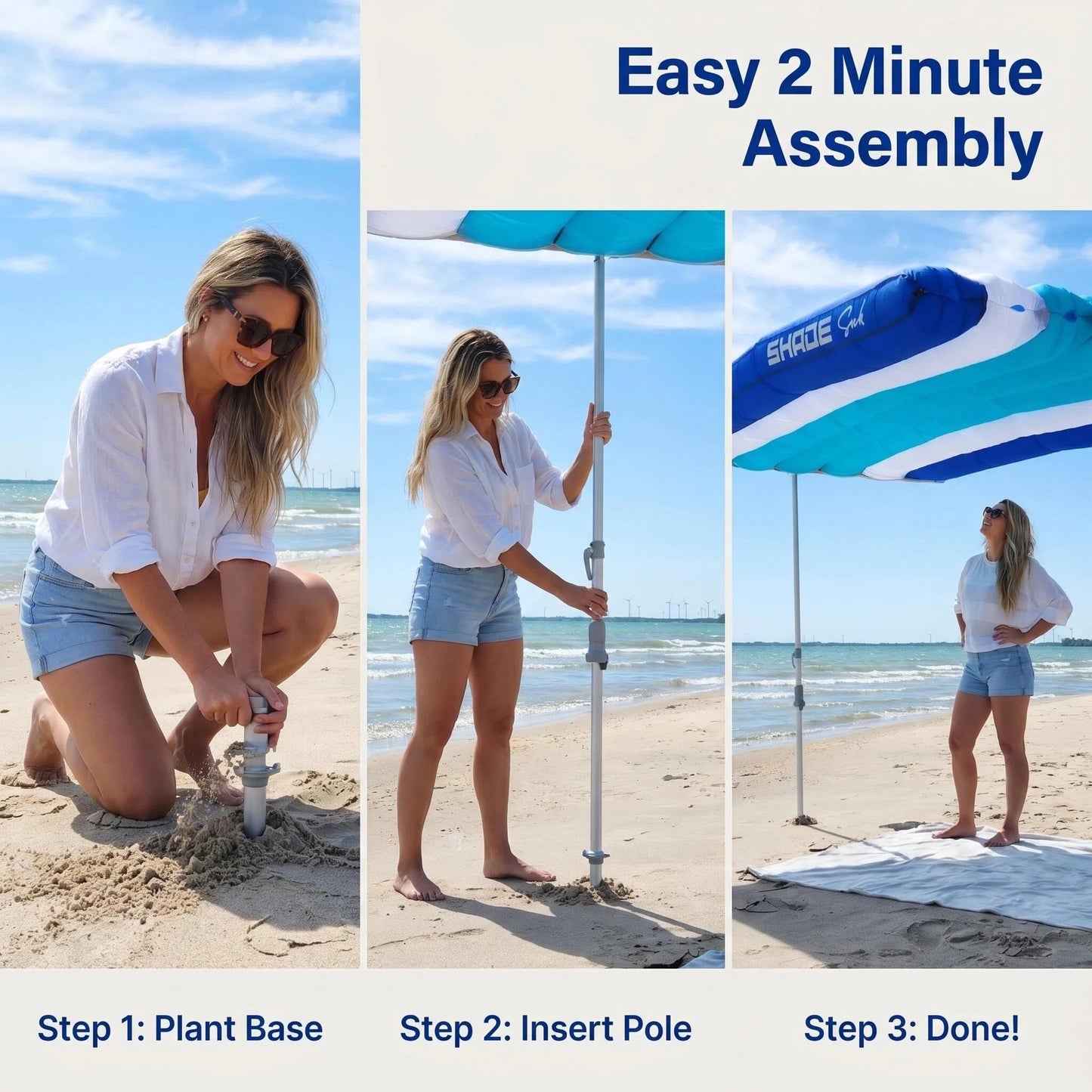 Wind-Inflating Beach Canopy, Silent Non-Flapping Inflatable Beach Sun Shade Umbrella
