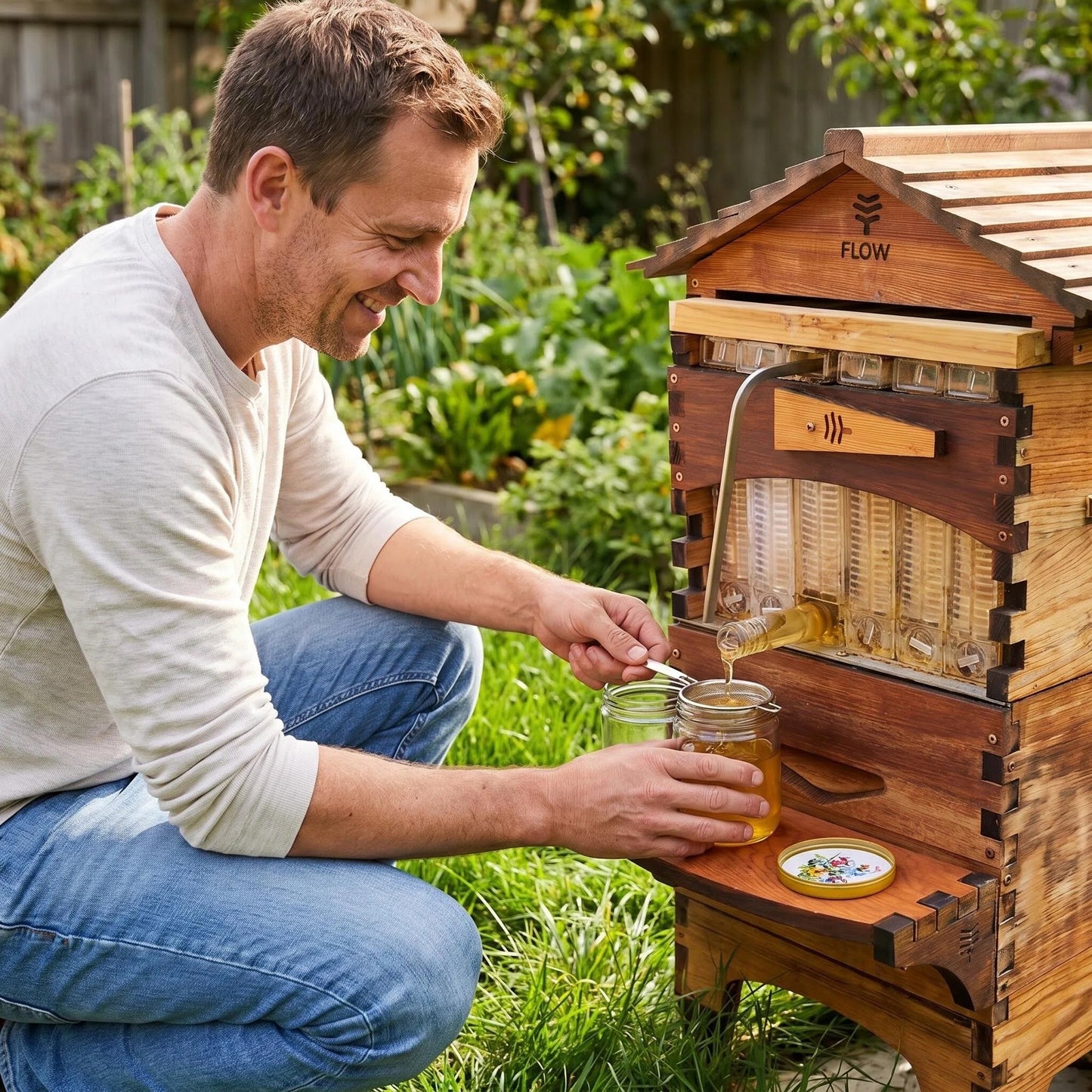 Pure Flow Wooden Beehive, Self-Harvest Honey Flow Hive Box for Backyard Beekeeping