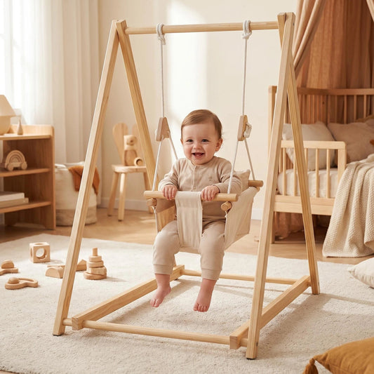 Wooden Baby Swing with Stand, Indoor Toddler Swing Set for Infants & Babies