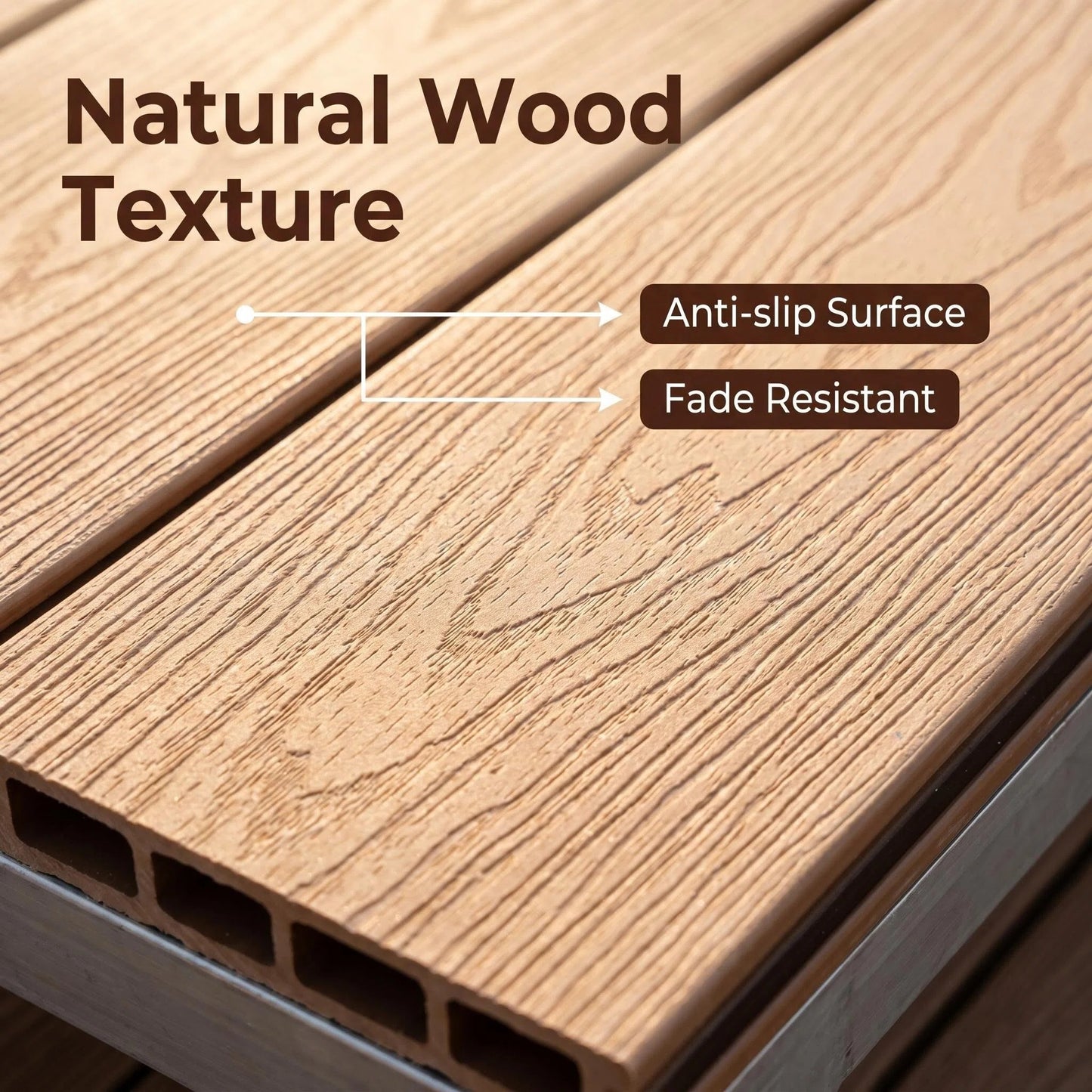Premium WPC Outdoor Decking Boards with Adjustable Pedestal Supports, Quick-Install Patio Deck System