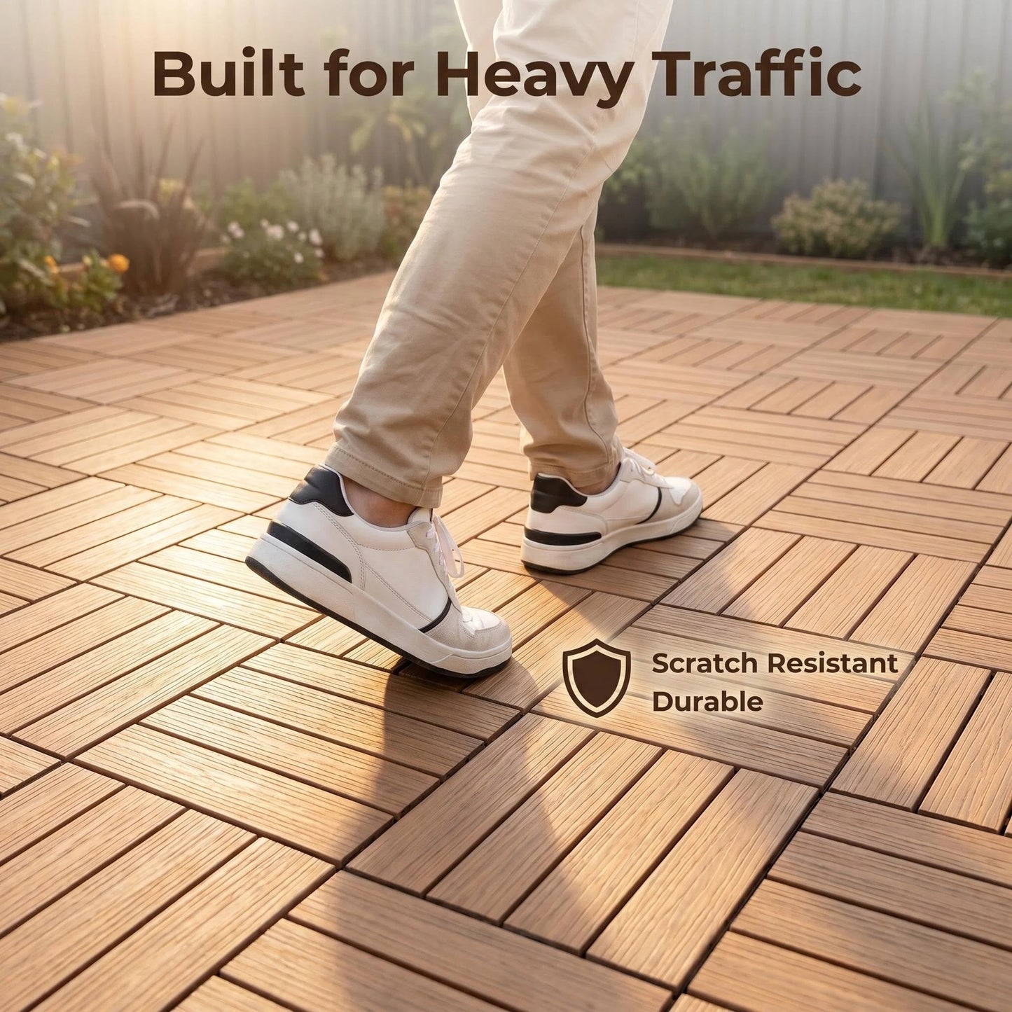 Interlocking Wood-Look Deck Tiles, Versatile Patio & Balcony Flooring Tiles for Outdoor Use
