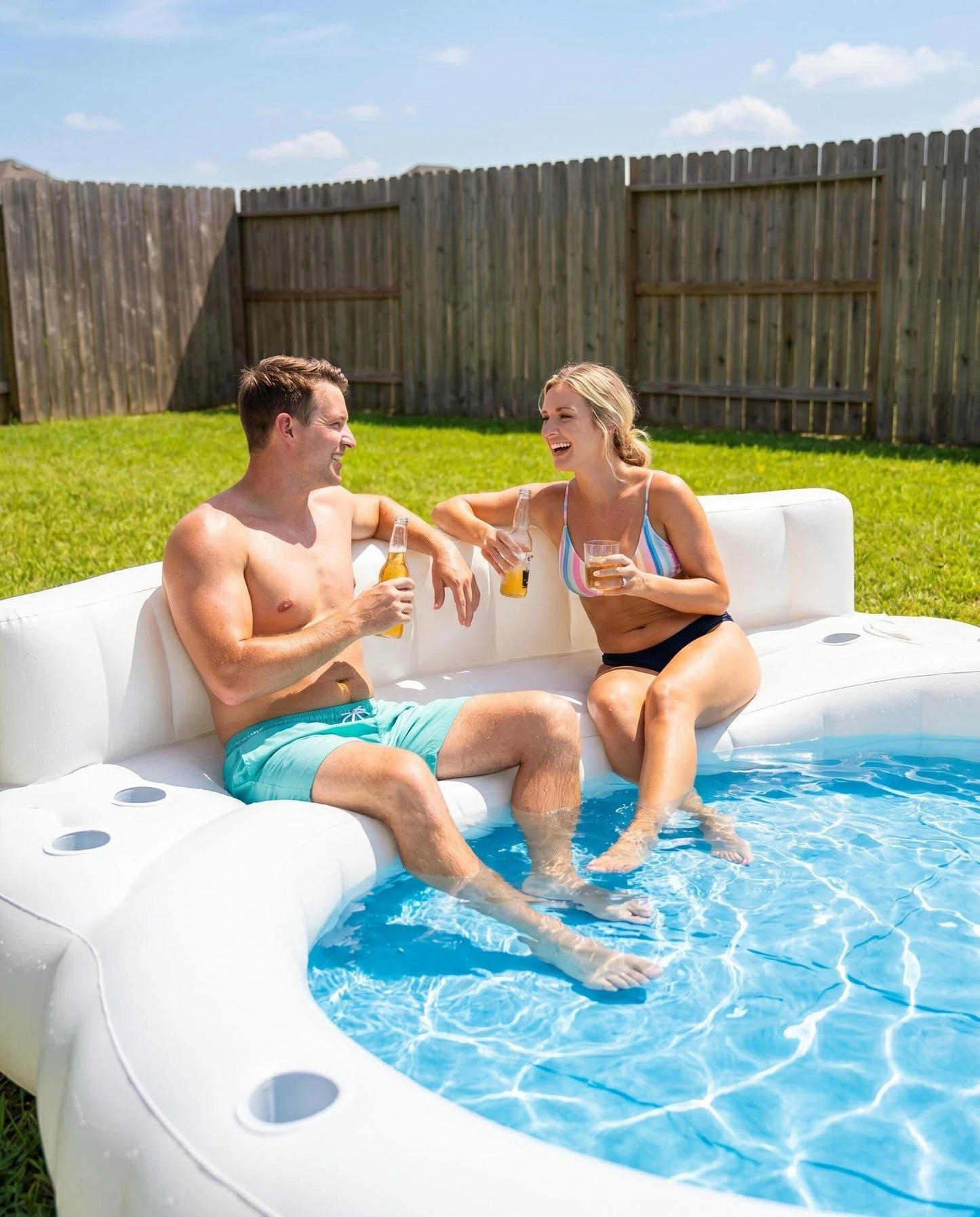 Weekend Vibe Inflatable Backyard Pool with Built-In Seats, Summer Family Relaxation Oasis