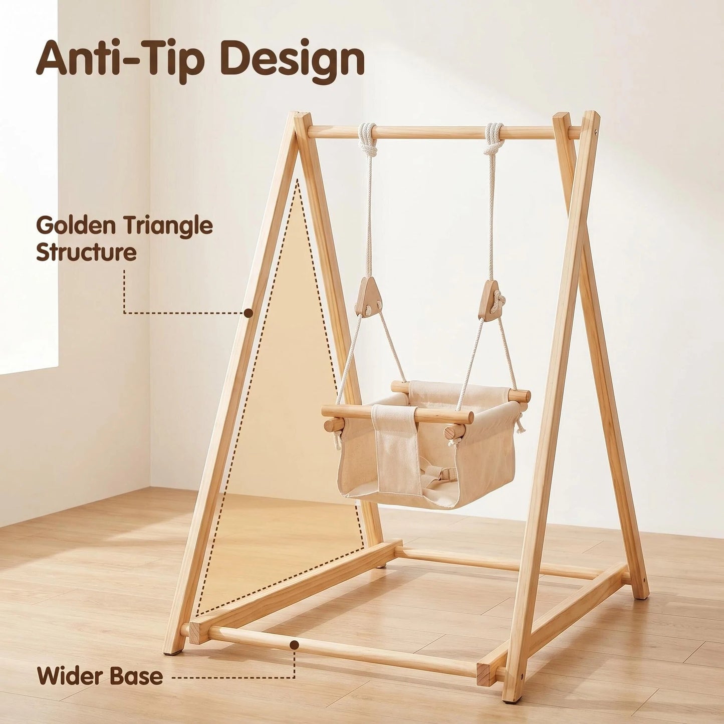 Wooden Baby Swing with Stand, Indoor Toddler Swing Set for Infants & Babies