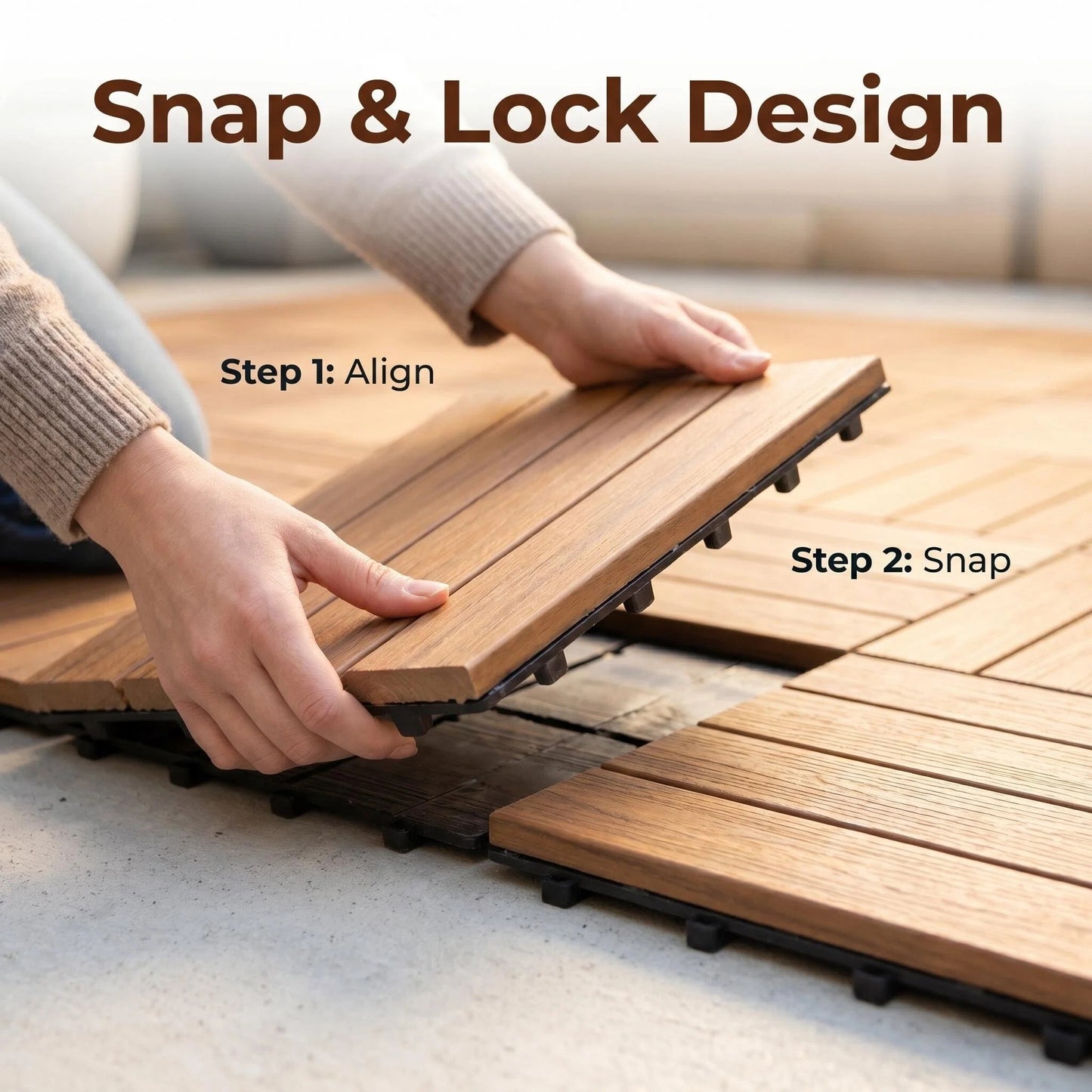 Interlocking Wood-Look Deck Tiles, Versatile Patio & Balcony Flooring Tiles for Outdoor Use