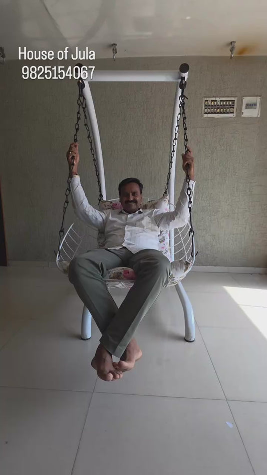 Freestanding Egg Swing Chair with Floral Cushion, Indoor/Outdoor Hanging Hammock Chair
