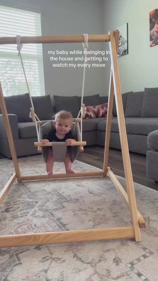Wooden Baby Swing with Stand, Indoor Toddler Swing Set for Infants & Babies